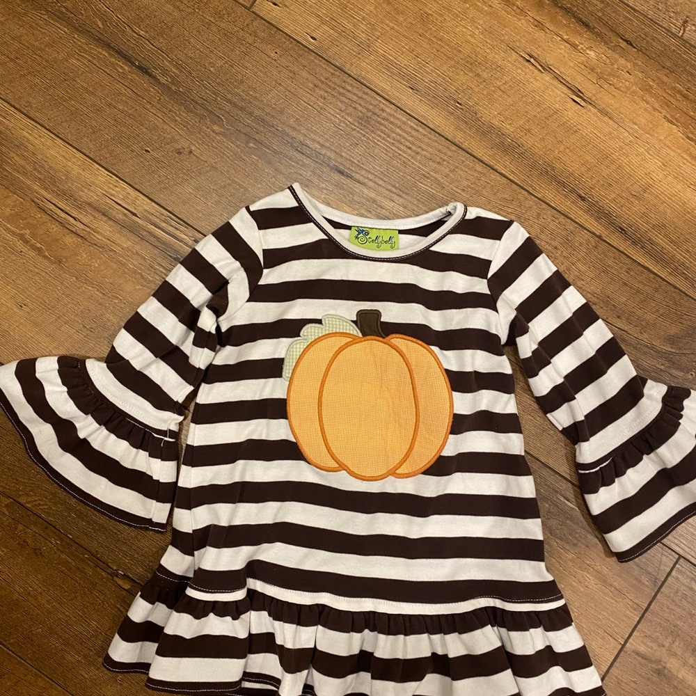 Striped Pumpkin Applique Dress for Kids